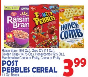 Bravo Supermarkets Post pebbles cereal 11 oz. boxes offer
