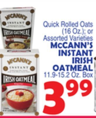 Bravo Supermarkets Mccann's instant irish oatmeal offer