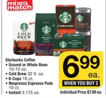 ACME Starbucks coffee ground or whole bean 10-12 oz., cold brew 32 fl. oz., k - cups 10 ct., nespresso espresso pods 10 ct., insta offer