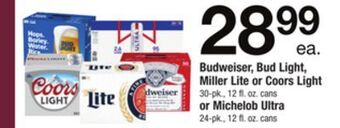 ACME Budweiser, bud light, miller lite or coors light 30-pk., 12 fl. oz. cans or michelob ultra 24-pk., 12 fl. oz. cans offer
