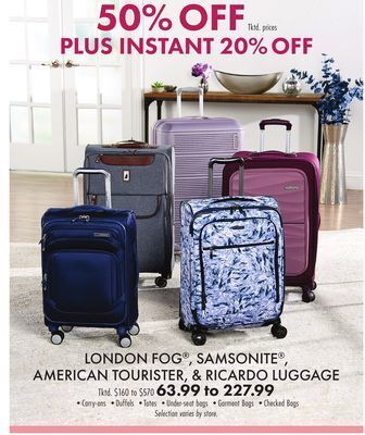 Boscov's London fog®, samsonite®, american tourister, & ricardo luggage offer