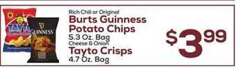 DeCicco & Sons Burts guinness potato chips 5.3 oz. bag cheese & onion tayto crisps 4.7 oz. bag offer