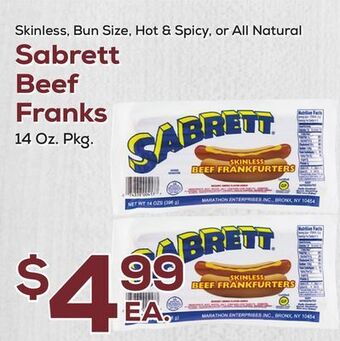 DeCicco & Sons Sabrett beef franks offer