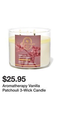 Bath & Body Works Aromatherapy vanilla patchouli 3-wick candle offer