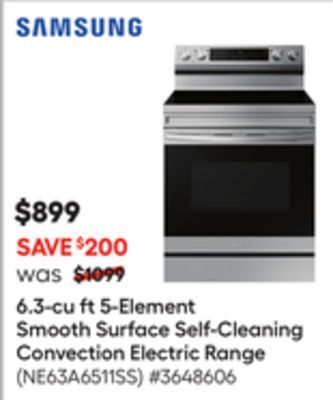 Lowe's 6.3-cu ft 5-element smooth surface self-cleaning convection electric range offer