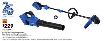 Lowe's 40-volt max v brushless cordless leaf blower and string trimmer kit offer