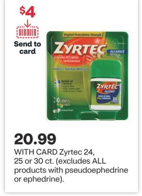 CVS Zyrtec 24, 25 or 30 ct. offer