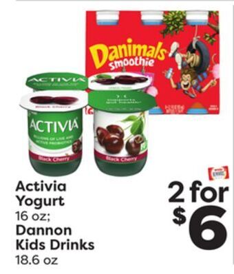 Weis Markets Activia yogurt 16 oz dannon kids drinks 18.6 oz offer