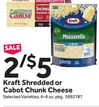 Stop&Shop Kraft shredded or cabot chunk cheese offer
