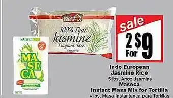 Indo european jasmine rice or maseca instant masa mix for tortilla