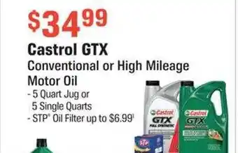 AutoZone Castrol gtx conventional or high mileage motor oil offer