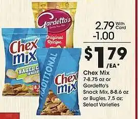 Gerbes Chex mix or gardetto's snack mix or bugles offer