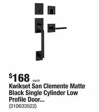 The Home Depot Kwikset san clemente matte black single cylinder low profile door offer