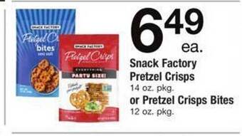 Safeway Snack factory pretzel crisps or pretzel crisps bites offer