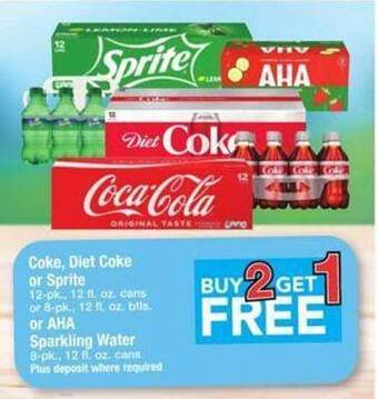 Safeway Coke, diet coke or sprite, aha sparkling water offer