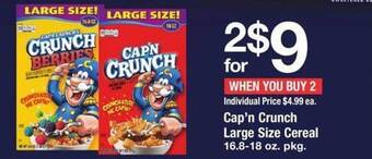 Safeway Cap'n crunch large size cereal offer