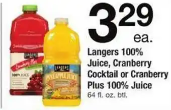 Safeway Langers 100% juice, cranberry cocktail or cranberry plus 100% juice offer