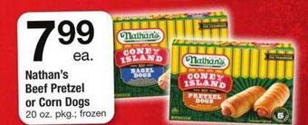 Safeway Nathan's beef pretzel or corn dogs offer