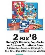 Schnucks Kellogg's cereals , pop tarts or bites or nutri-grain bars offer