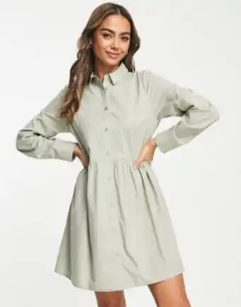 ASOS Asos design cotton mini smock shirt dress in khaki offer