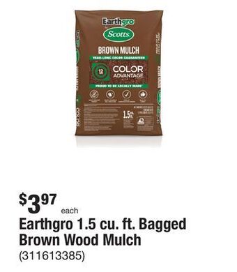 The Home Depot Earthgro 1.5 cu. ft. bagged brown wood mulch offer