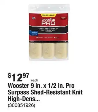 The Home Depot Wooster 9 in. x 1/2 in. pro surpass shed-resistant knit high-density fabric roller cover applicator/tool (3-pack) offer