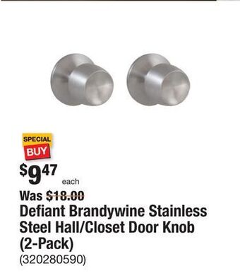 The Home Depot Defiant brandywine stainless steel hall/closet door knob (2-pack) offer