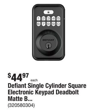 The Home Depot Defiant single cylinder square electronic keypad deadbolt matte black offer