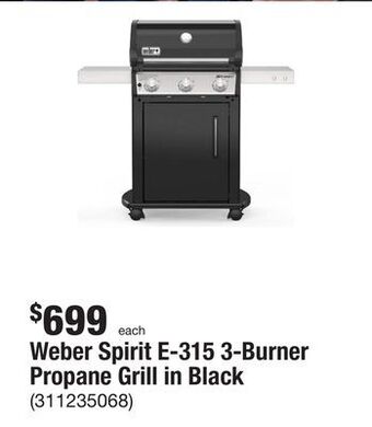The Home Depot Weber spirit e-315 3-burner propane grill in black offer