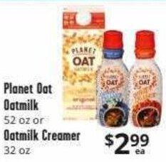 Brookshire Brothers Planet Oat Oatmilk or Oatmilk Creamer offer
