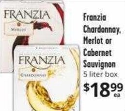 Brookshire Brothers Franzia Chardonnay, Merlot or Cabernet Sauvignon offer