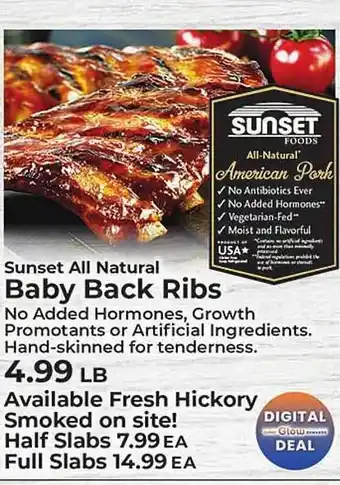 Sunset Foods Sunset all natural baby back ribs offer