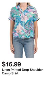 TJ Maxx Linen printed drop shoulder camp shirt offer