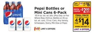 ShopRite Bottles or mini cans 6-pack offer