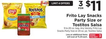 ShopRite Frito lay snacks party size or tostitos salsa offer