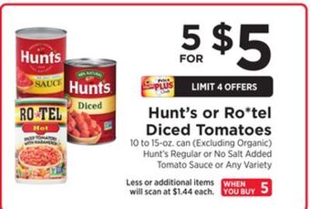 ShopRite Hunt's or ro*tel diced tomatoes offer