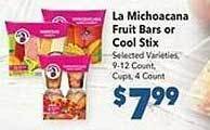 Vallarta Supermarkets La michoacana fruit bars or cool stix offer