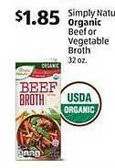 Aldi Simply nature organic beef or vegetable broth offer
