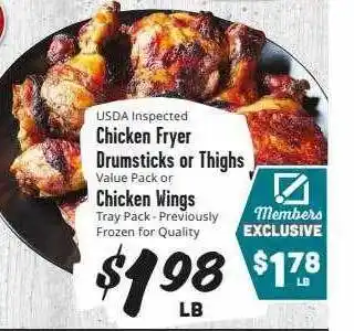 Chicken fryer drumsticks or thighs or chicken wings