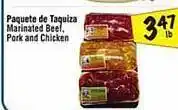 El Super Paquete de taquiza marinated beef pork and chicken offer