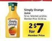 Safeway Simply orange juice offer