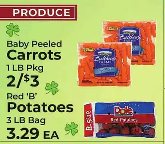 Sunset Foods Baby peeled carrots or red 'b' potatoes offer