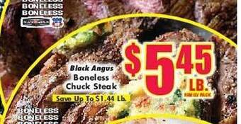Super One Foods Black angus boneless chuck steak offer