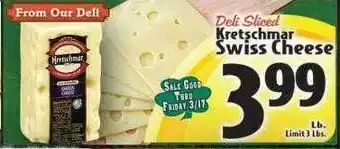 Deli sliced kretschmar swiss cheese