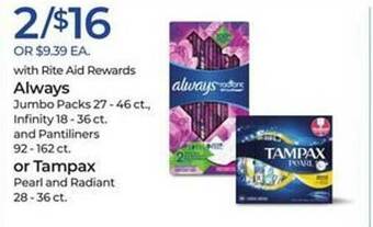 Rite Aid Always or tampax offer
