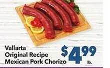Vallarta Supermarkets Vallarta original recipe mexican pork chorizo offer