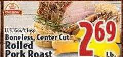 Butera Boneless, center cut rolled pork roast offer