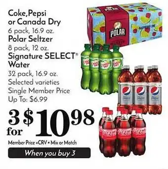 Food Pavilion Coke, pepsi, canada dry, polar seltzer or signature select water offer