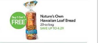 Publix Nature's own hawaiian loaf bread offer
