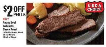 Big Y Angus beef boneless chuck roast offer
